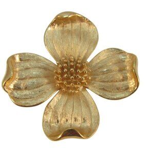 Vintage Crown Trifari Gold Tone Textured Dogwood Flower Brooch